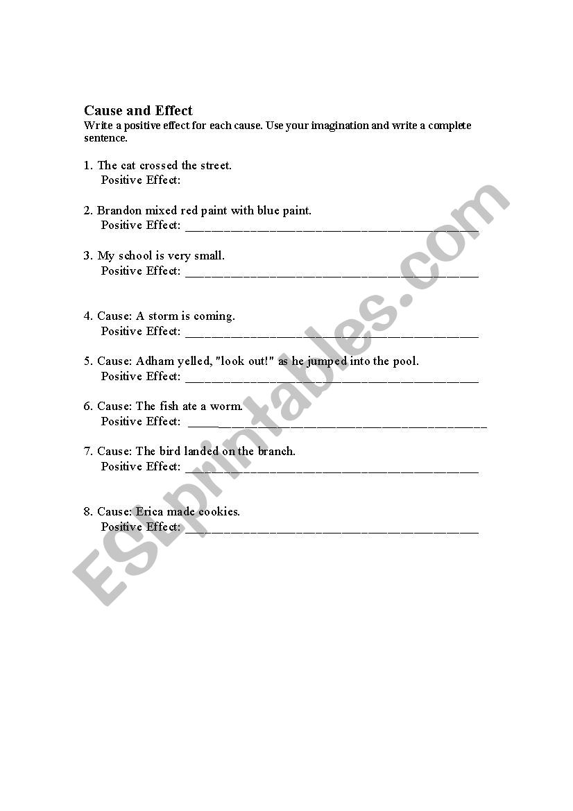 Cause and Effect worksheet