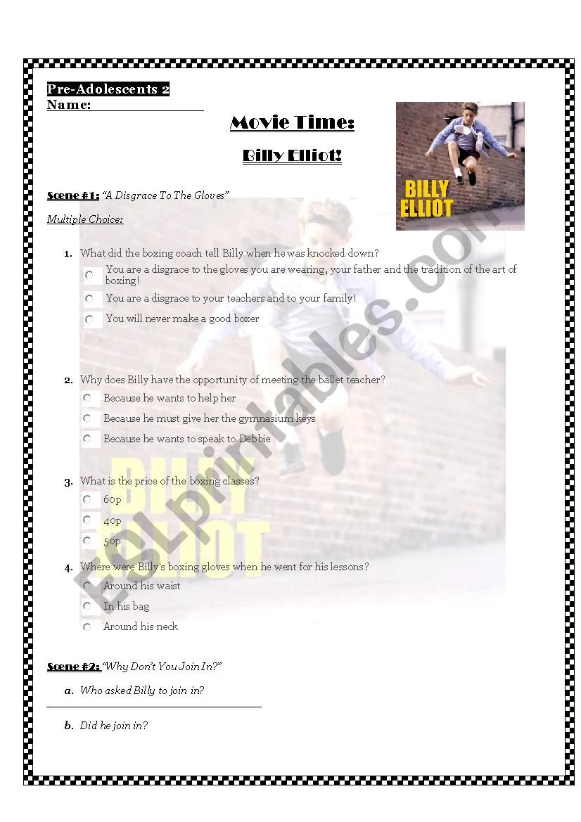 Billy Elliot Movie worksheet worksheet