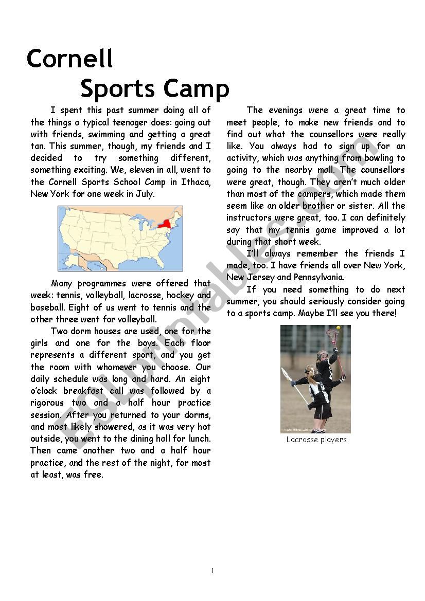 Sports Camp test worksheet