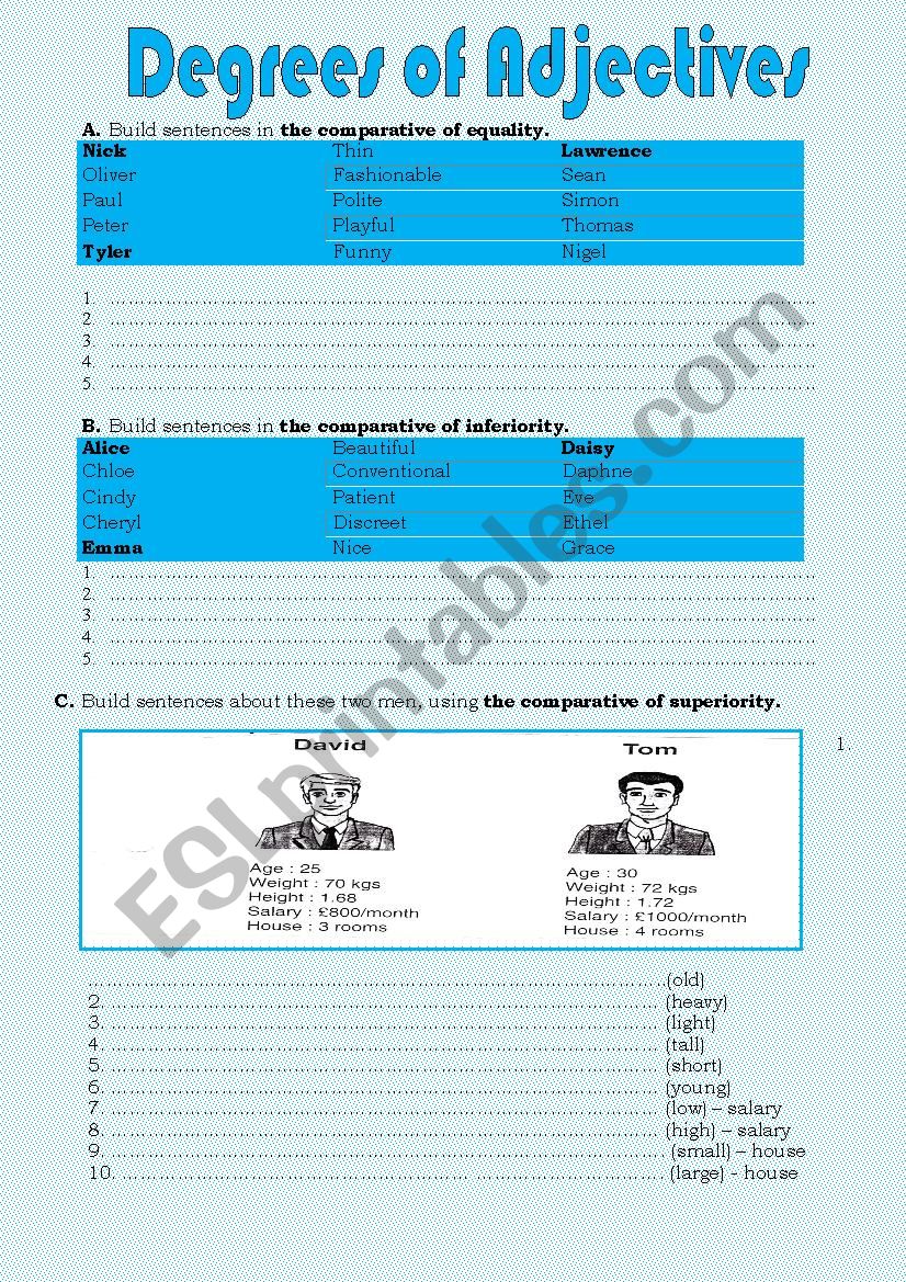 degrees of adjectives worksheet