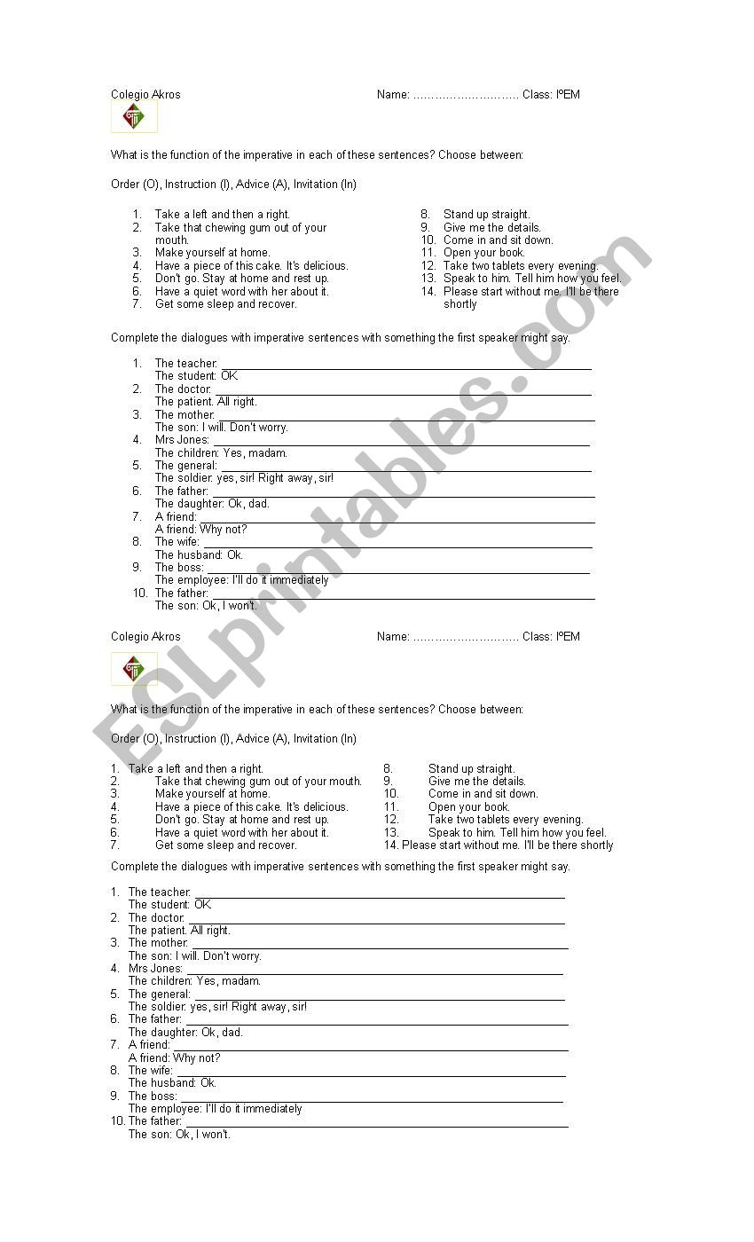 Imperatives worksheet