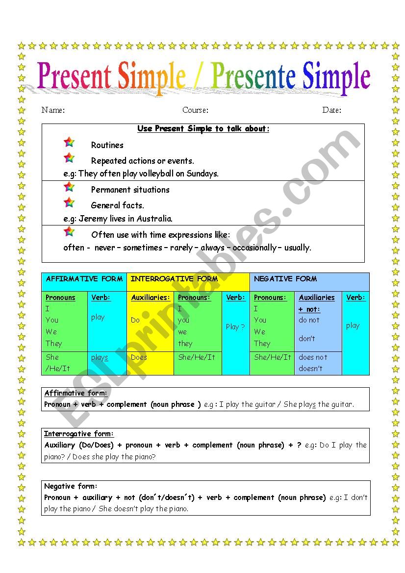 Present Simple worksheet worksheet