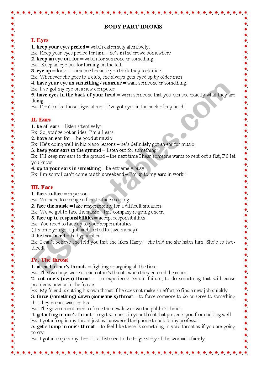 BODY IDIOM worksheet