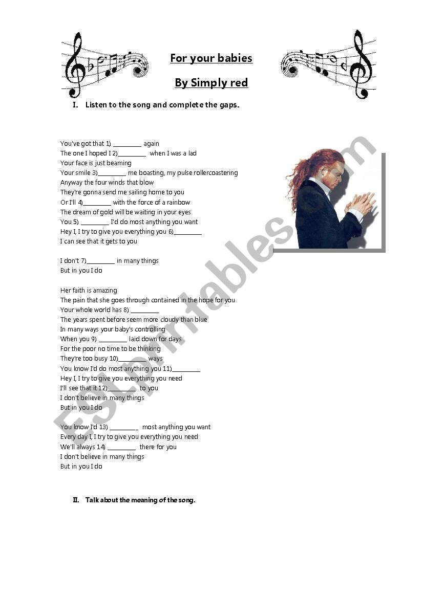 For your babies by Simply Red worksheet