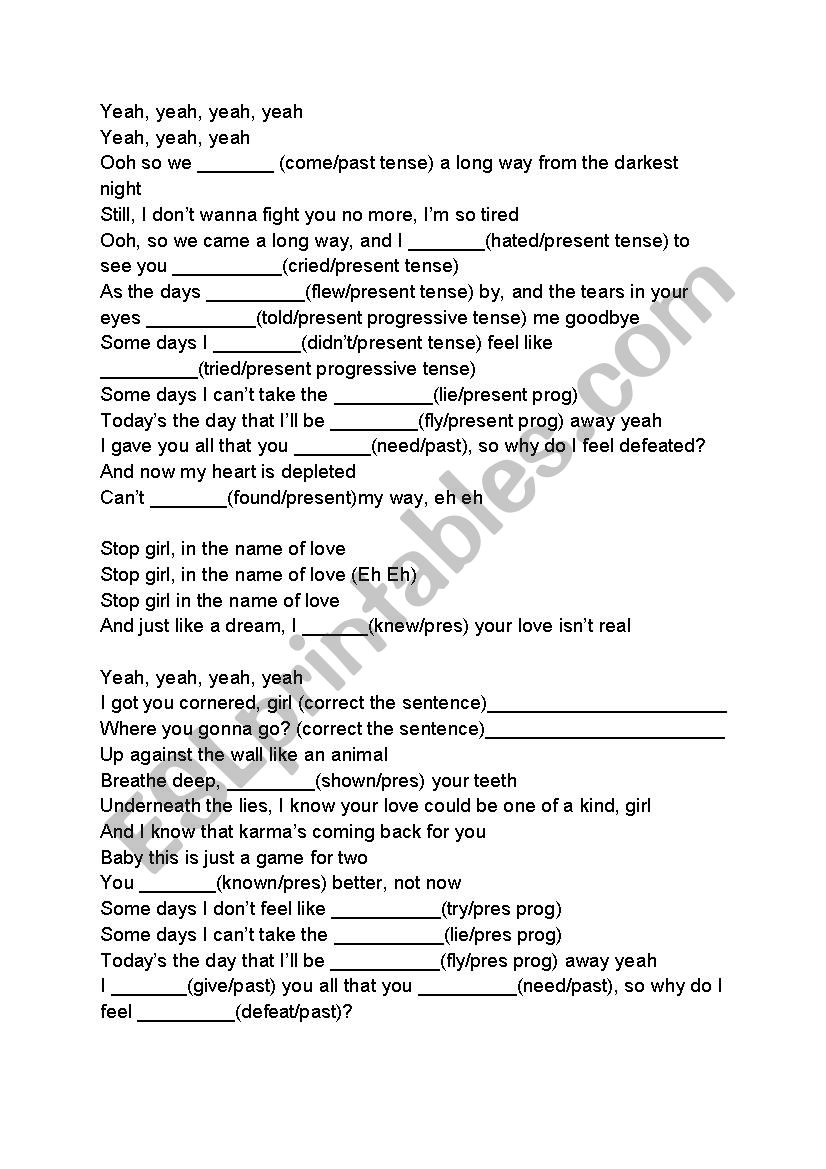 UKISS Stop Girl Gapfill  worksheet