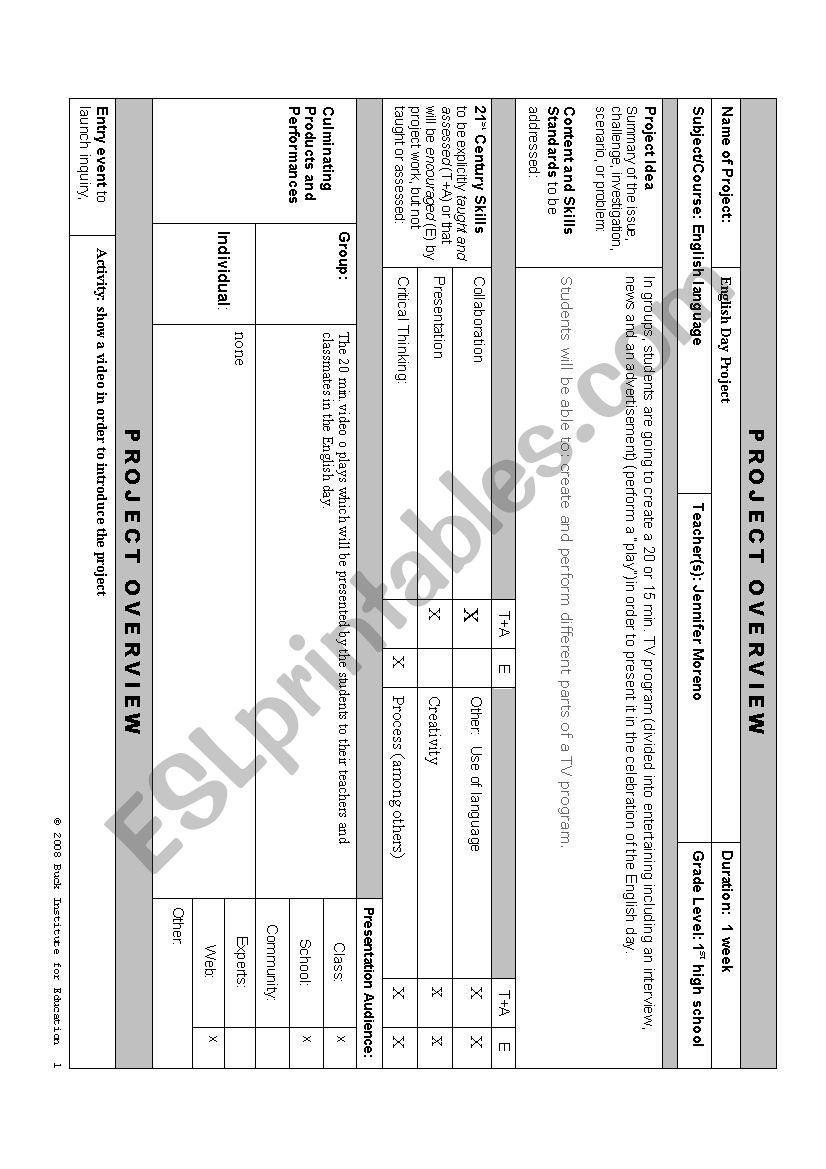 Planning a project format worksheet