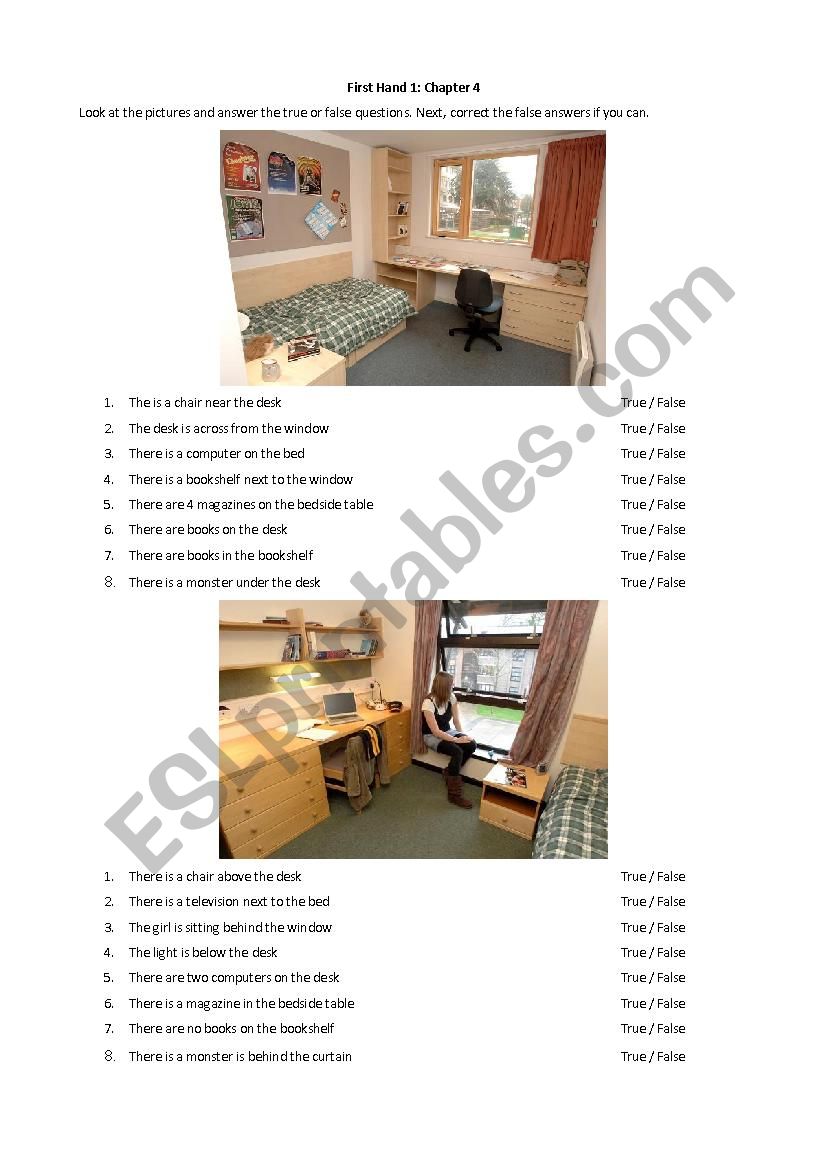 Room Prepositions, True or False