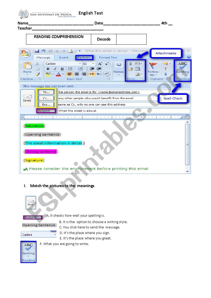 what the e mail is about? worksheet