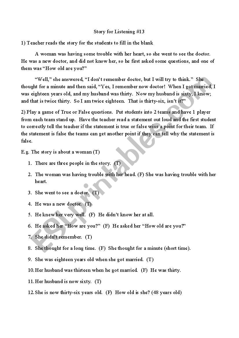 Story for Listening worksheet