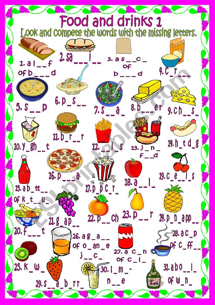 Food and drinks 1 worksheet