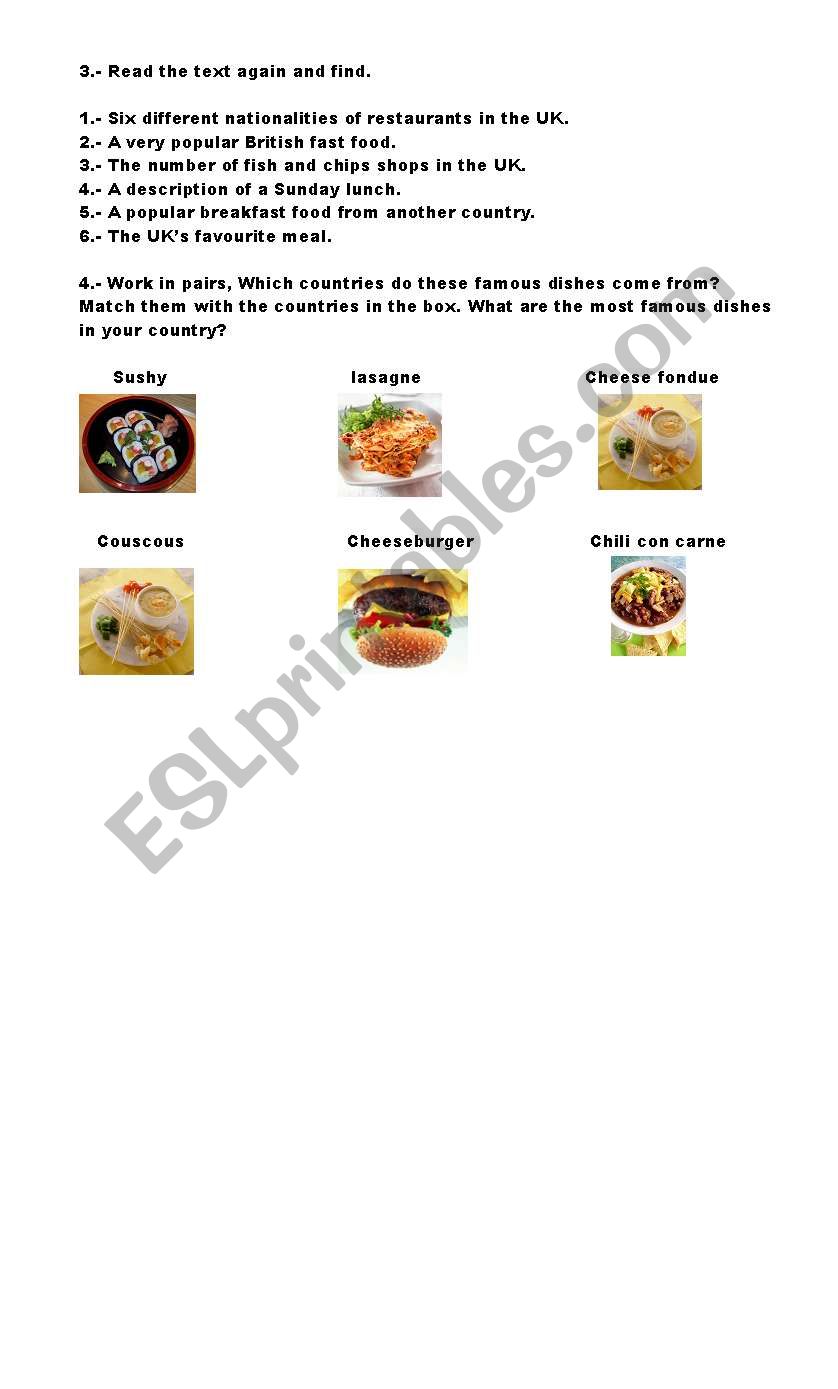 activity 1 for The official UK?s favourite dishes!