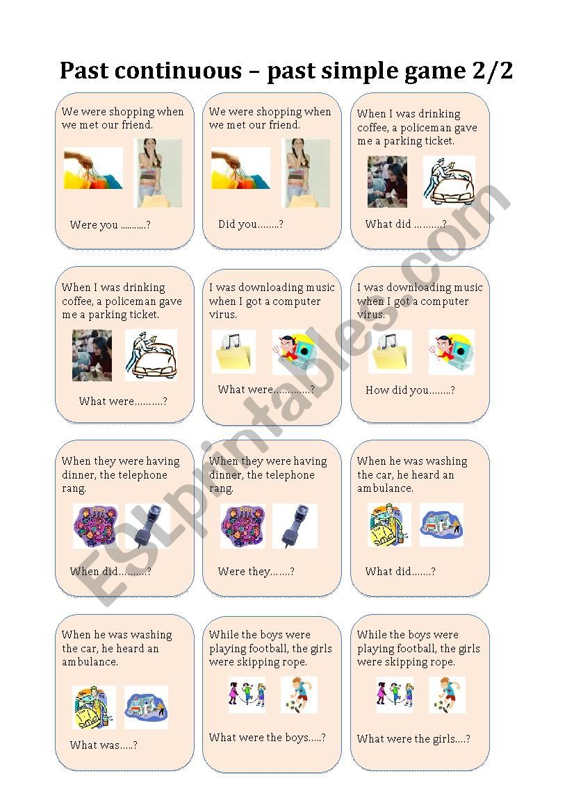 PSAST SIMPLE PAST CONTINUOUS GAME 2/2