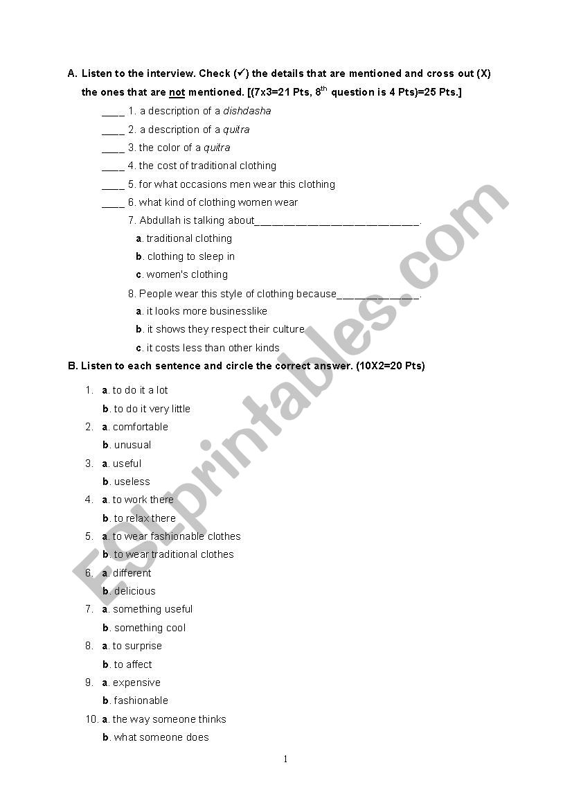 pre-intermediate-intermediate listening test