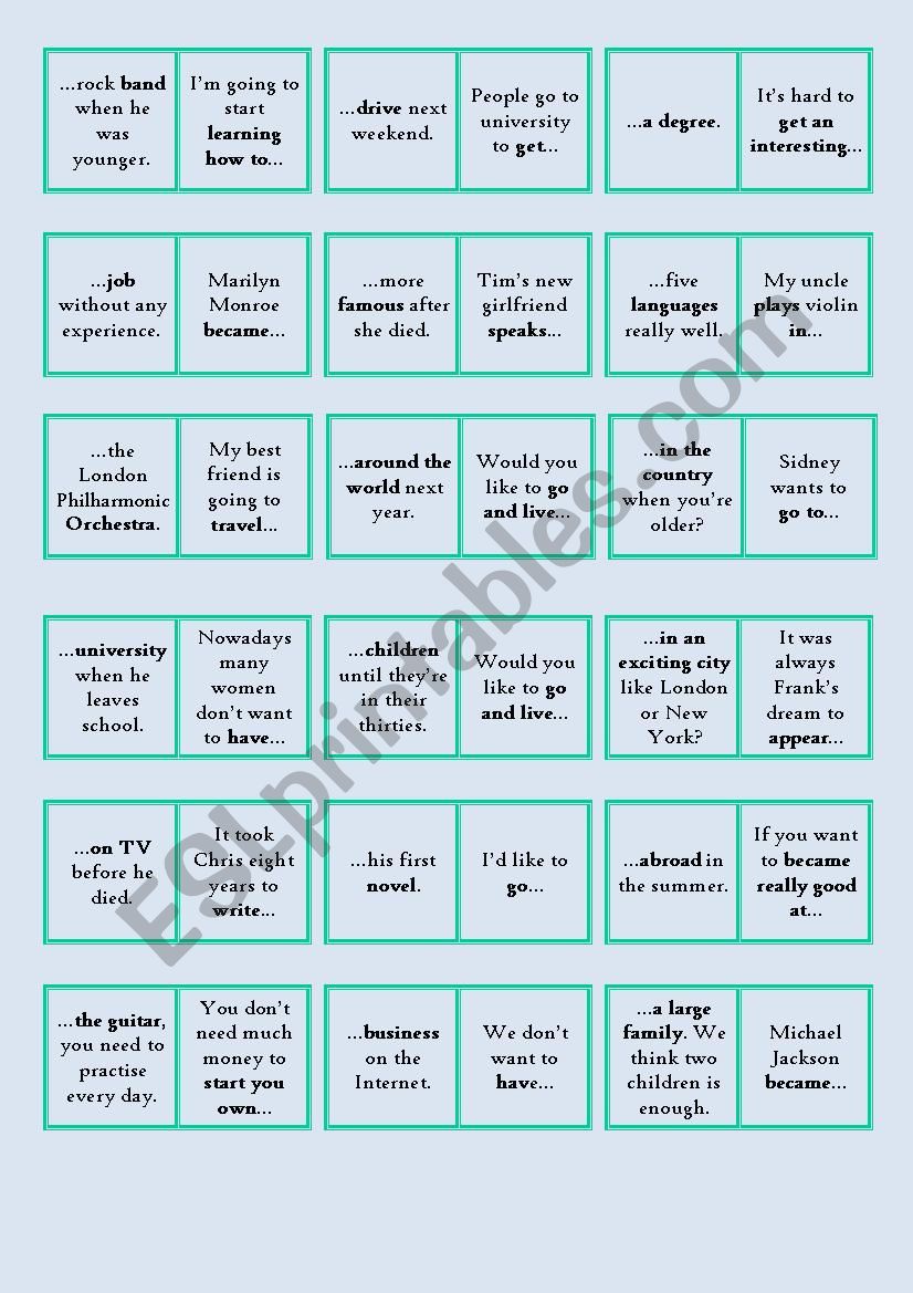 Collocations domino - intermediate level