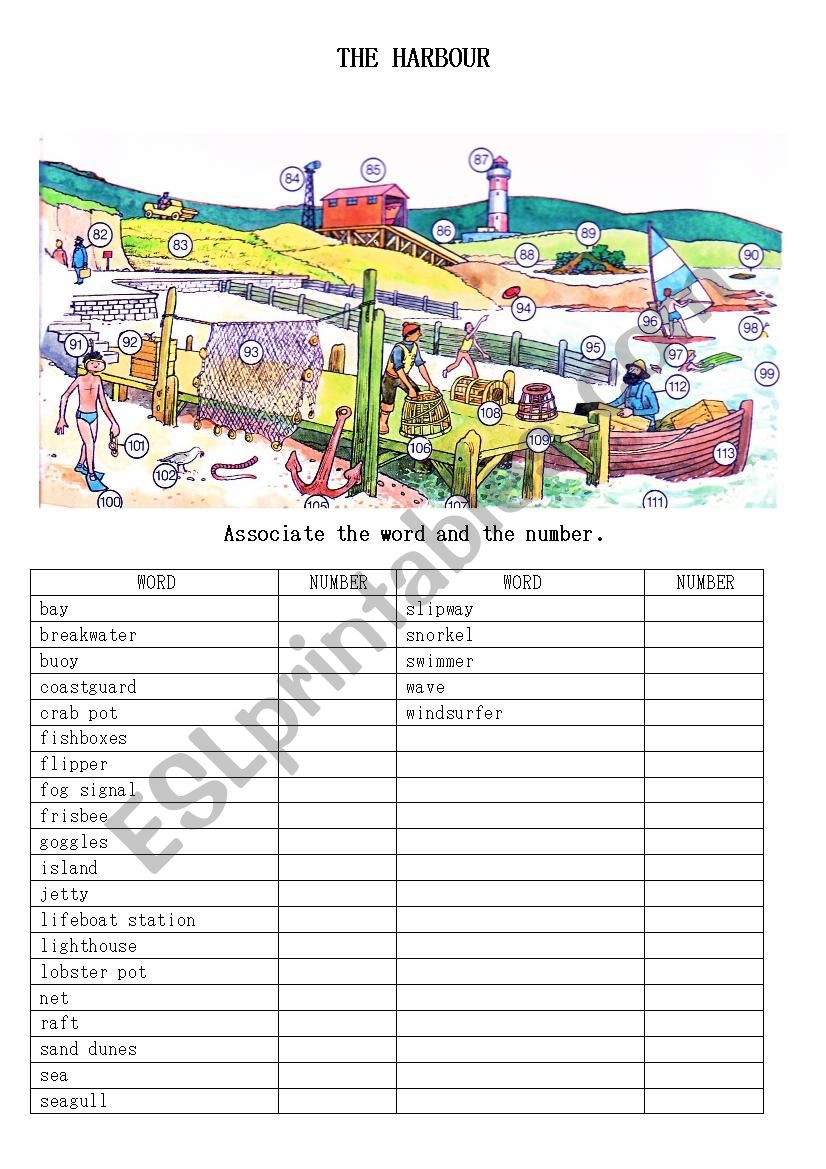 The Harbour vocabulary sheet worksheet