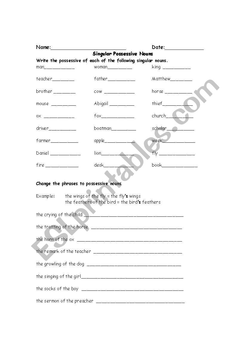 english-worksheets-singular-possessive-nouns