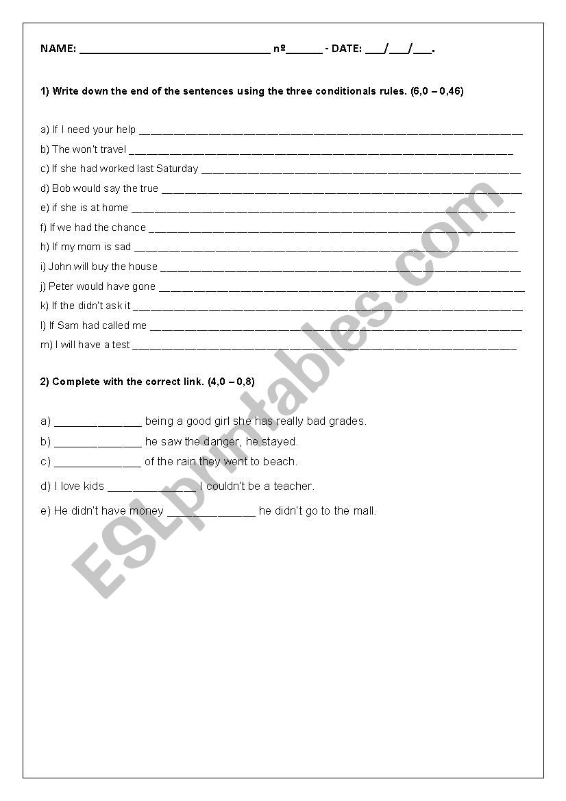 Conditionals / Links worksheet