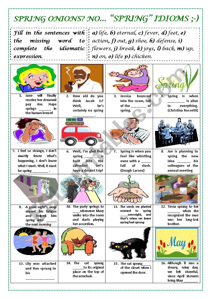 SPRING IDIOMS (with key) worksheet