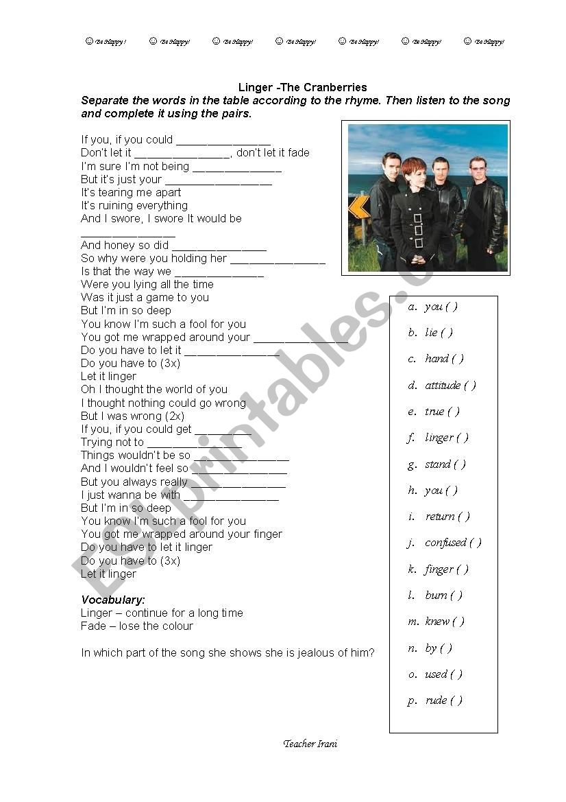 Linger - Cranberries worksheet