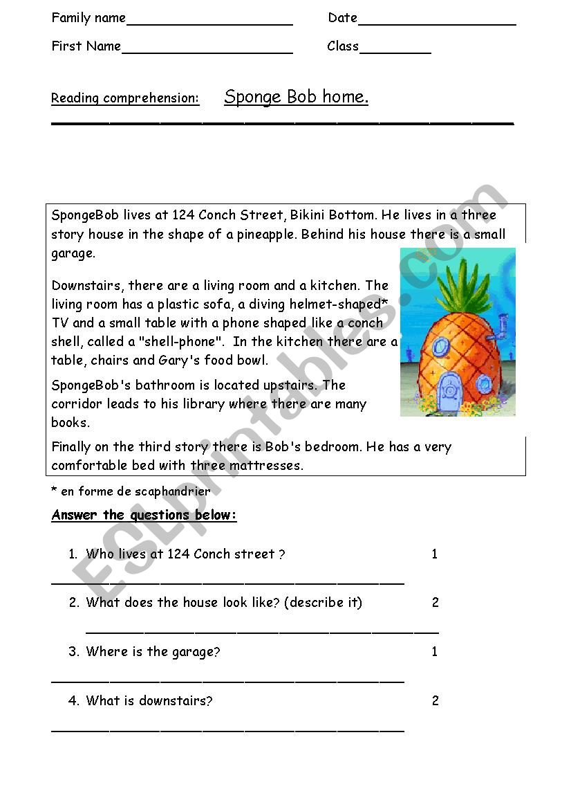 SpongeBobs home worksheet