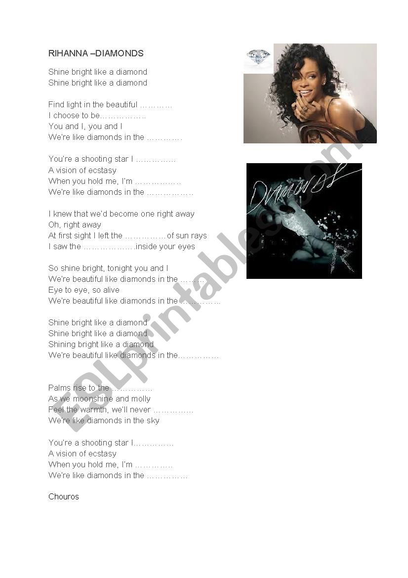 rihanna-diamonds worksheet