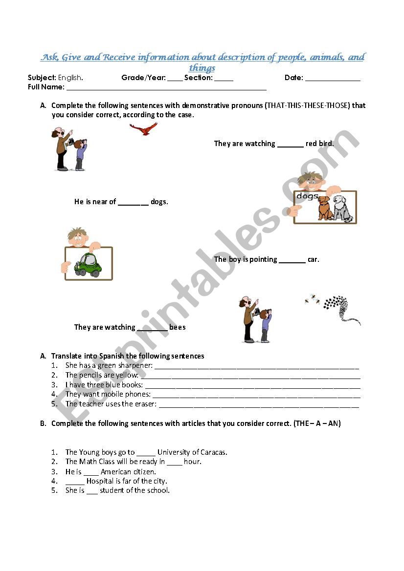 Describing people, animals and thigs