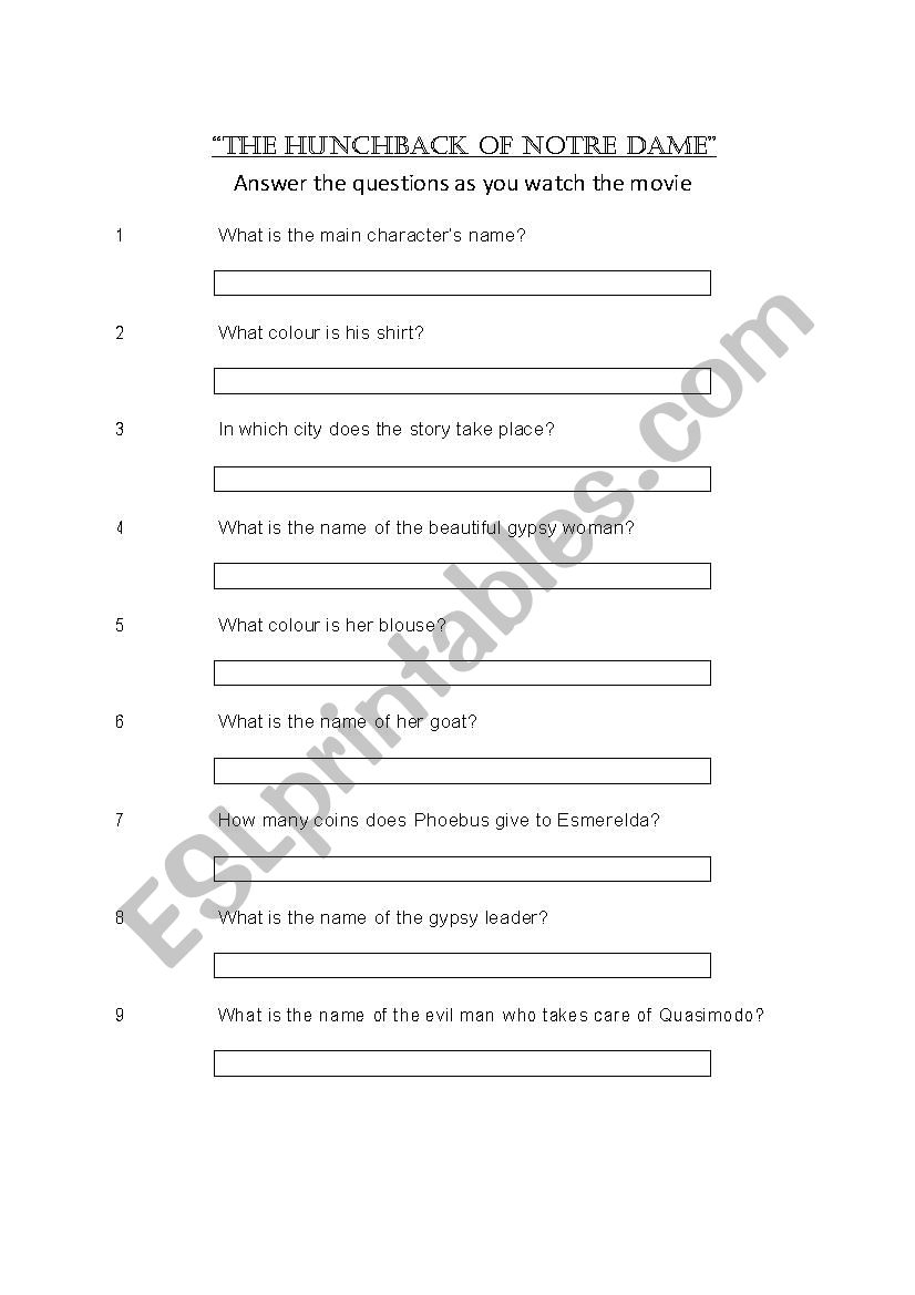 Hunchback of Notre Dame Comprehension Questions