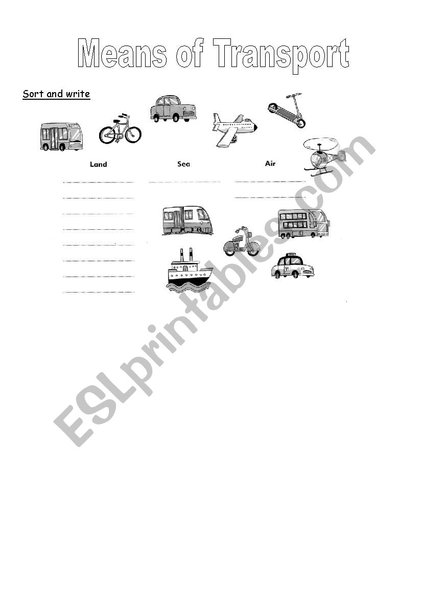 MEANS OF TRANSPORT worksheet