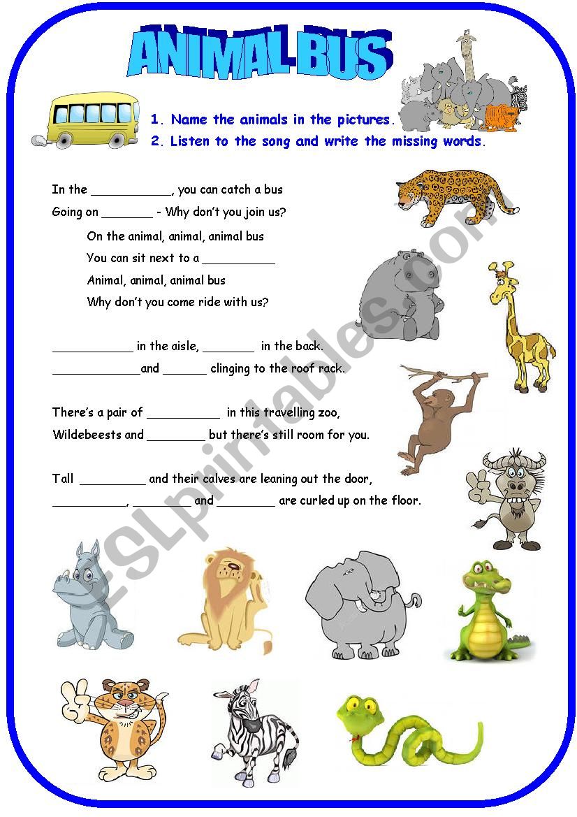 Animal Bus Song worksheet