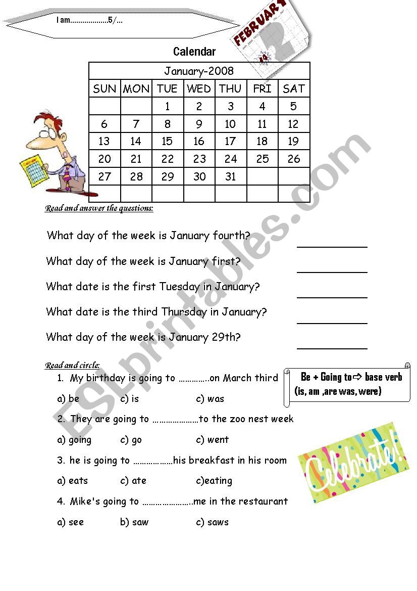 calender worksheet