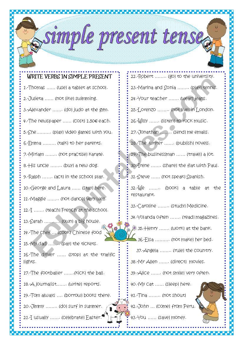 SIMPLE PRESENT TENSE worksheet