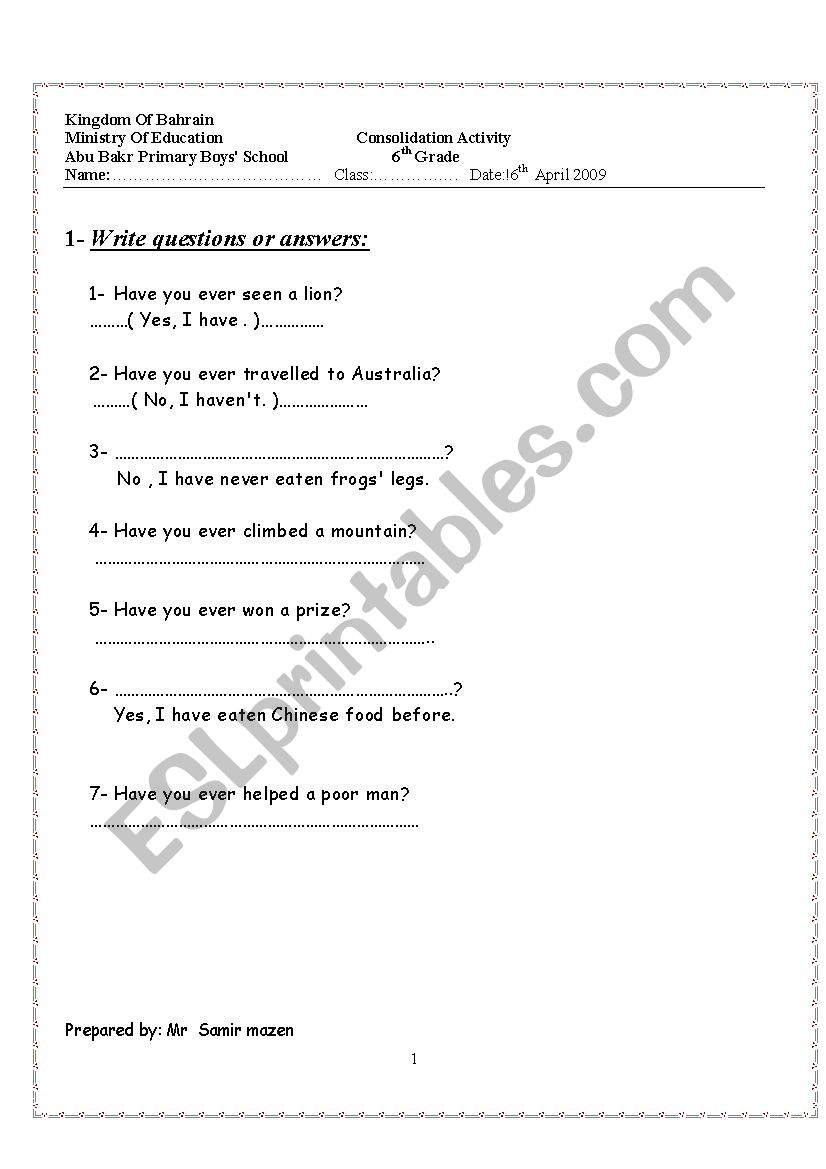 present perfect worksheet