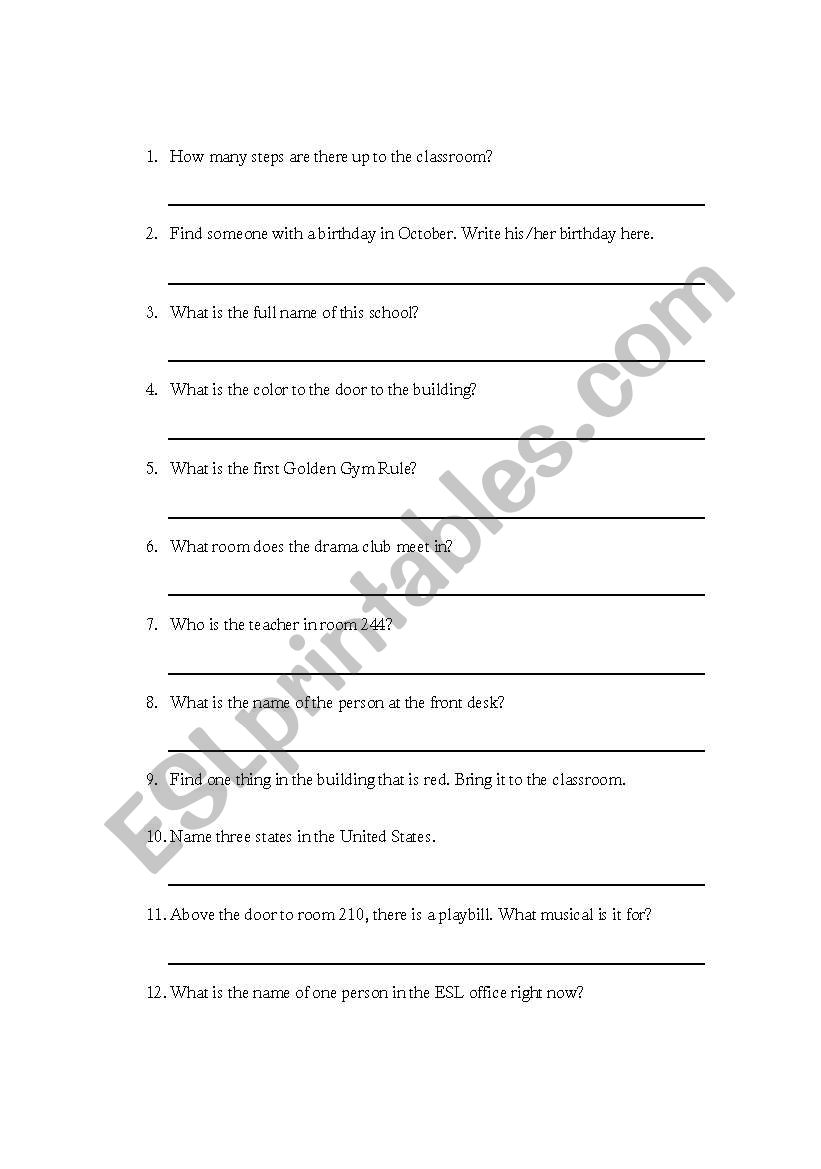 Scavenger Hunt worksheet