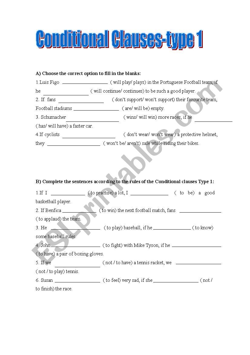 conditional clauses-type 1 worksheet