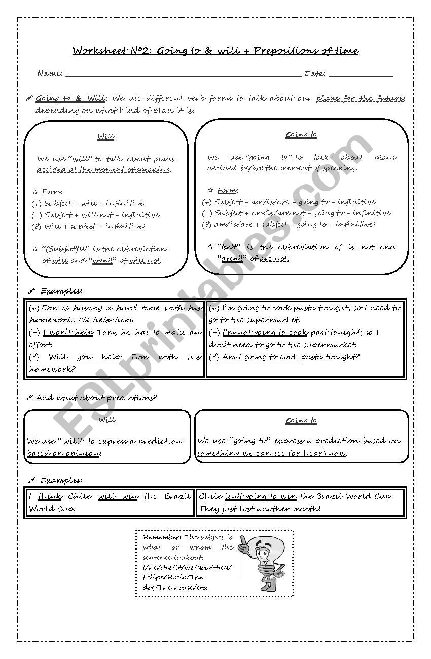 Going to & will + Prepositions of time 