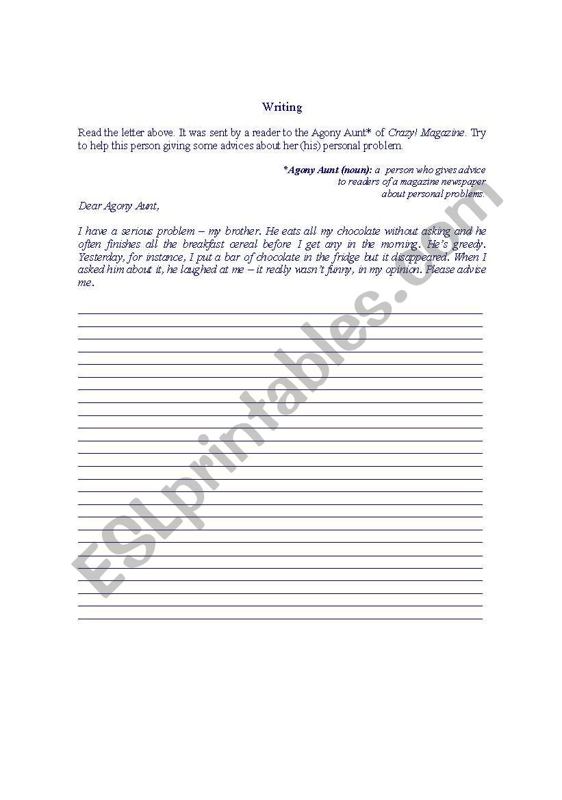 Writing - giving advices worksheet