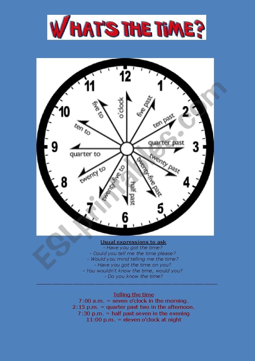 time expressions and exercise worksheet