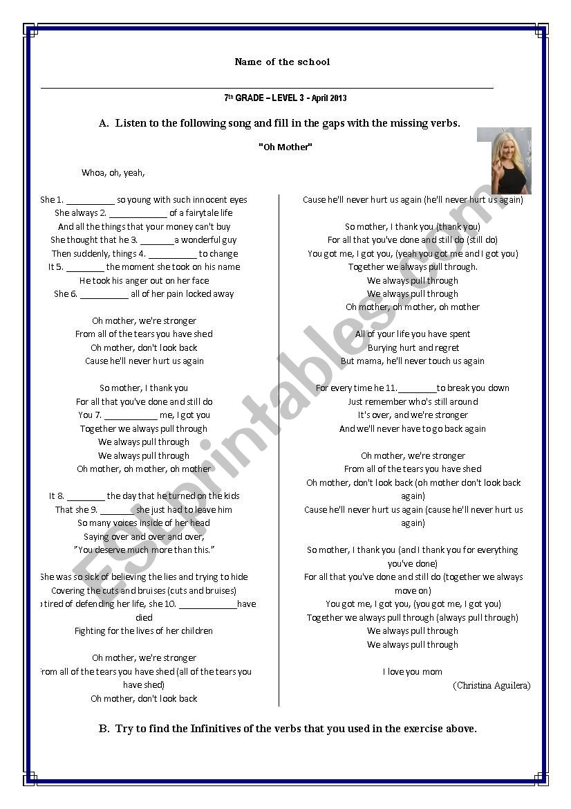 Song worksheet worksheet