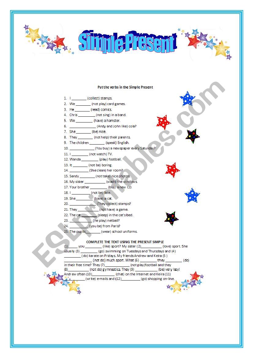 Simple Present -exercises worksheet