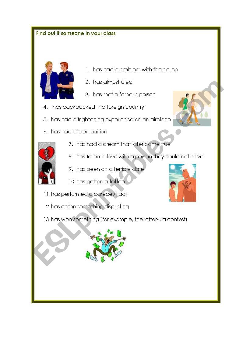 Find someone  present perfect worksheet