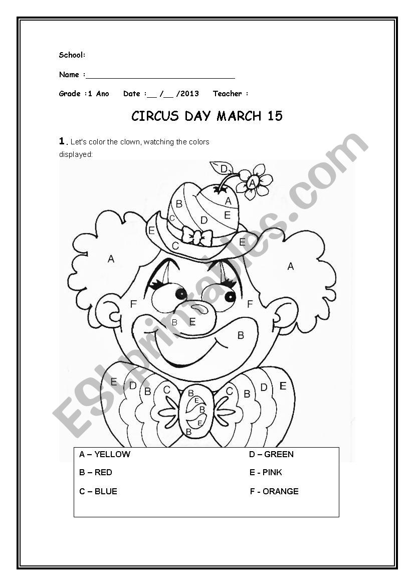 circus day worksheet