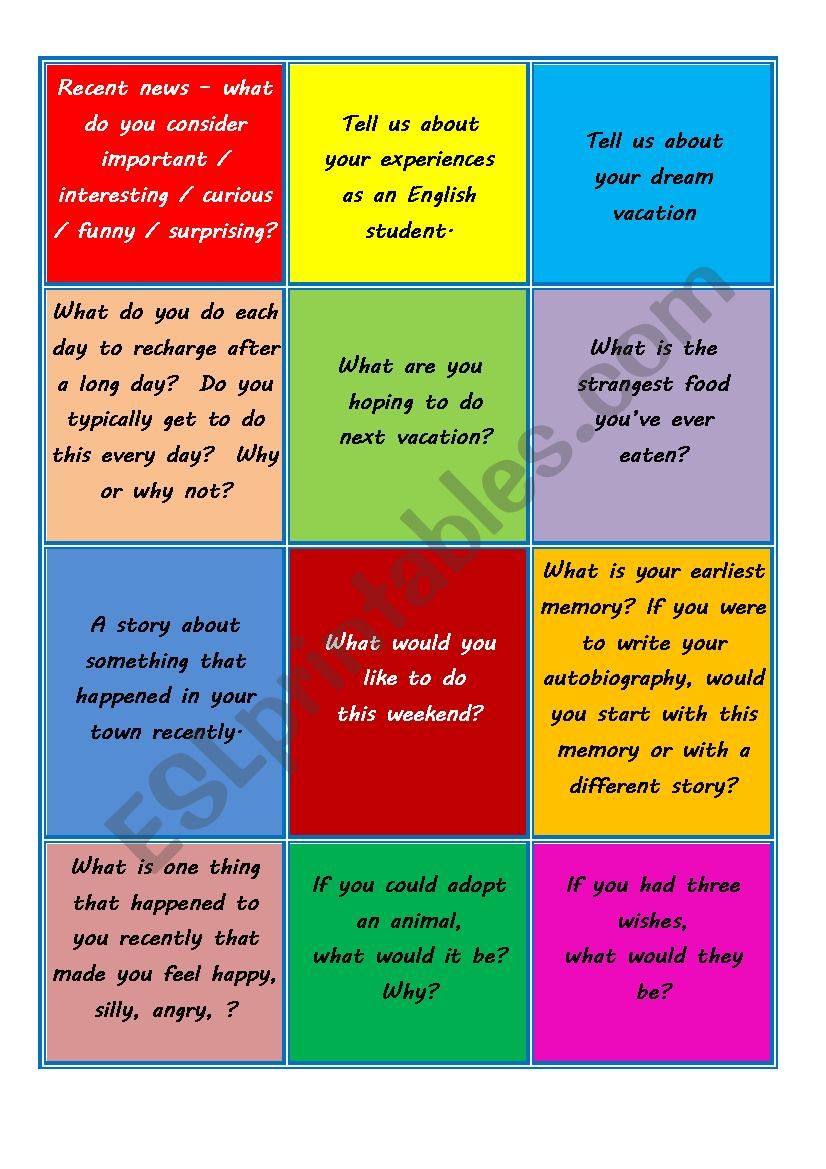 Conversation starter worksheet