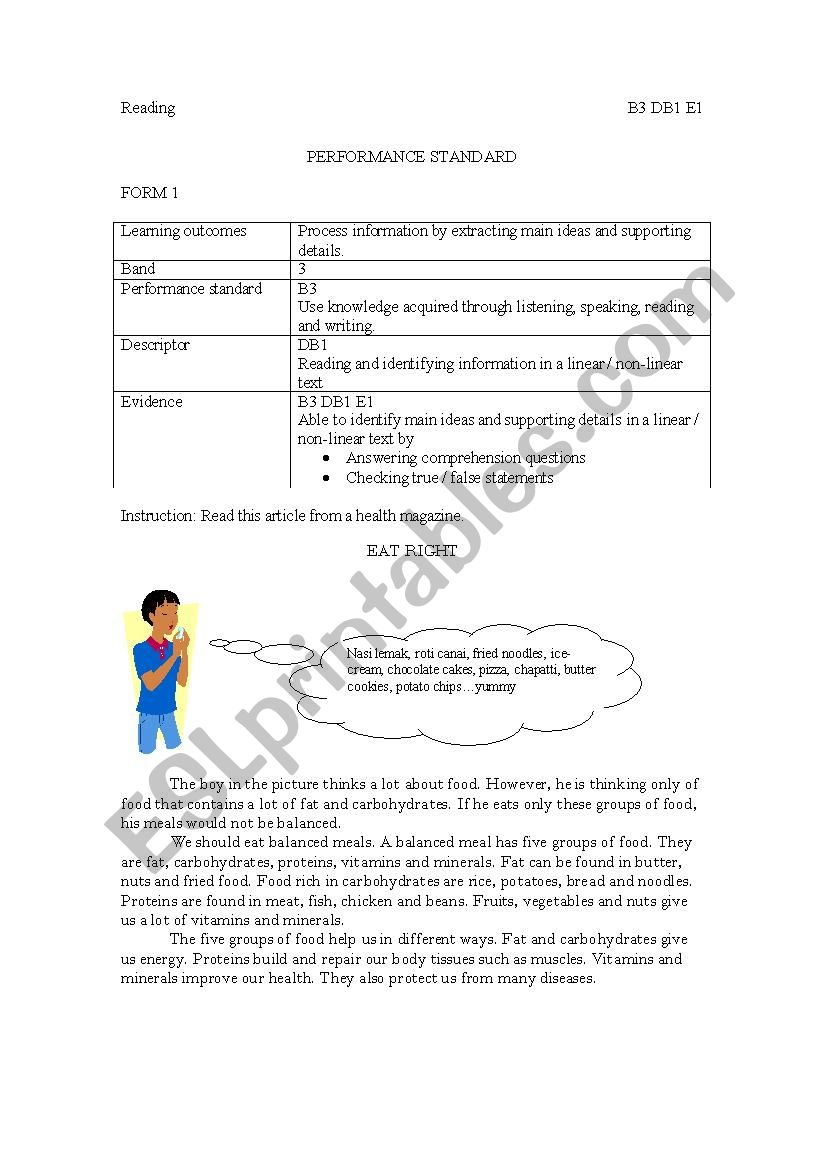 reading comprehension worksheet