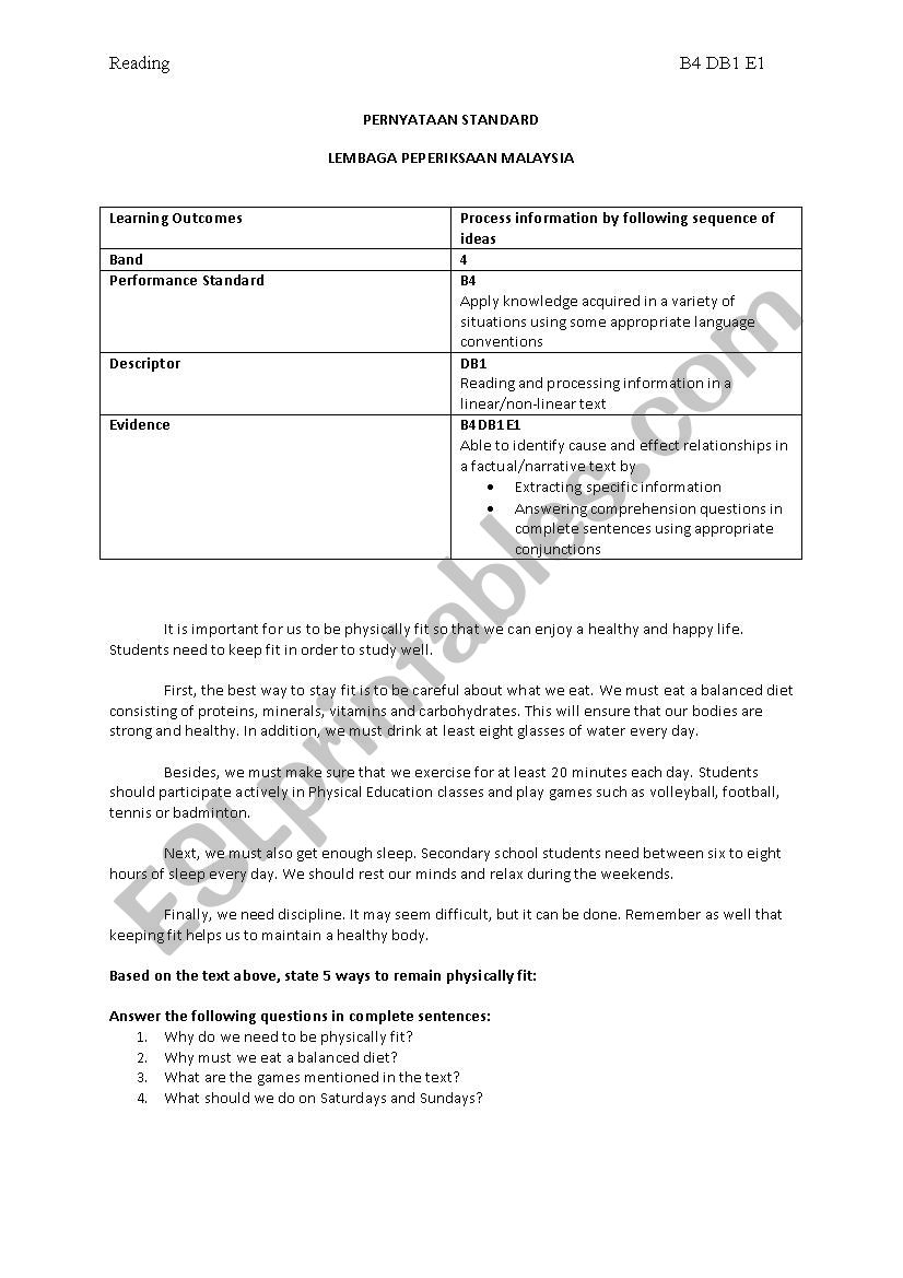 reading comprehension worksheet