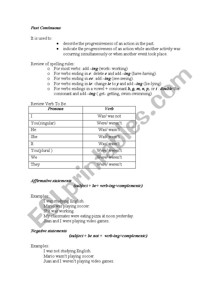 Past Continuous worksheet