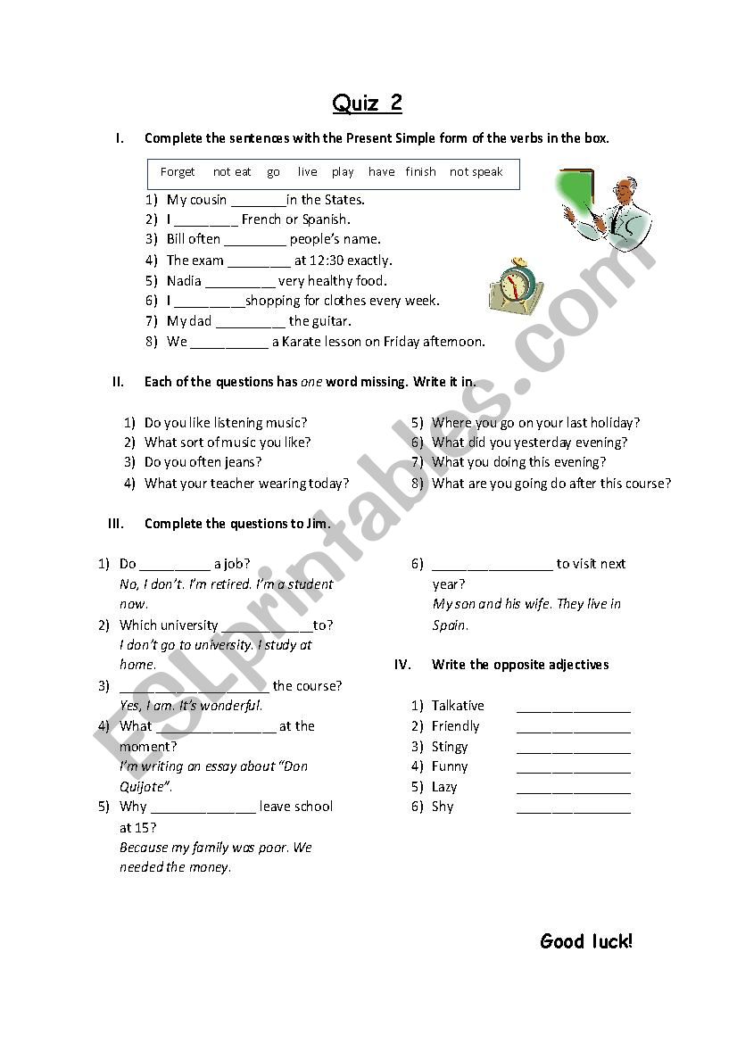  Present Tense Review worksheet