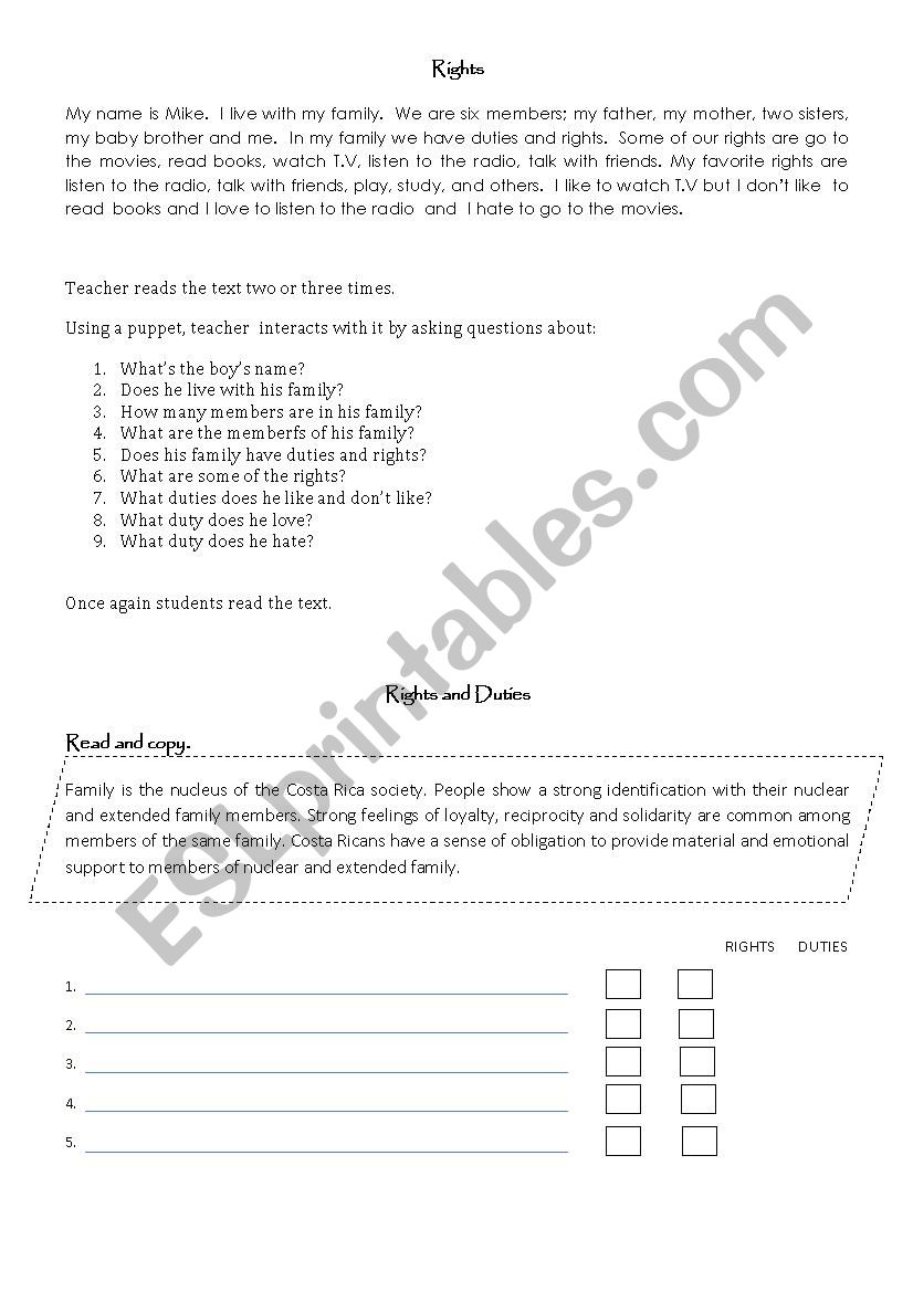 Rights and duties worksheet