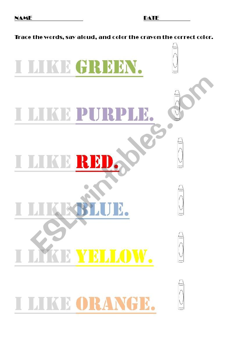 Recognizing colors. worksheet