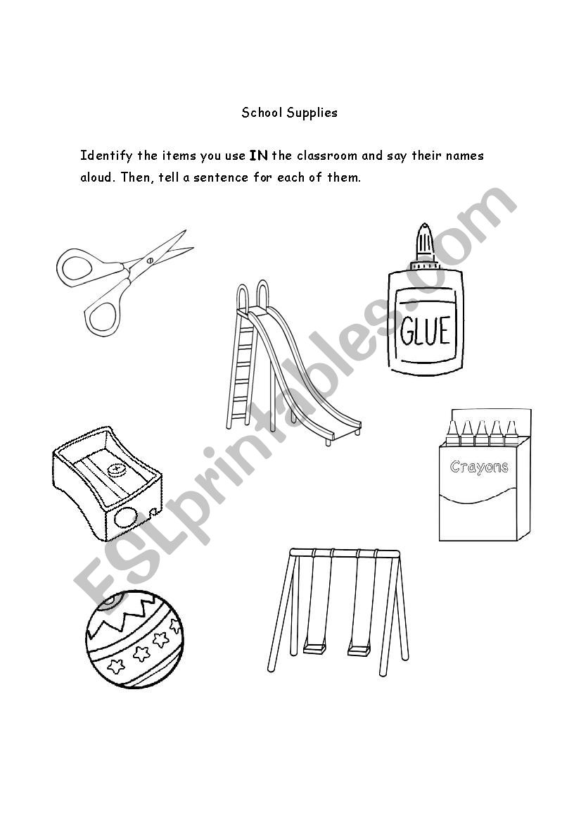School supplies worksheet