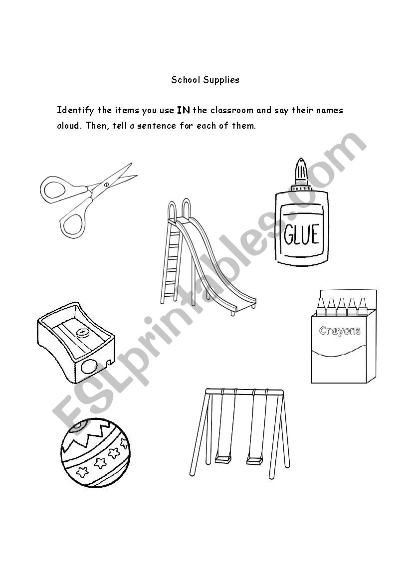 School supplies worksheet